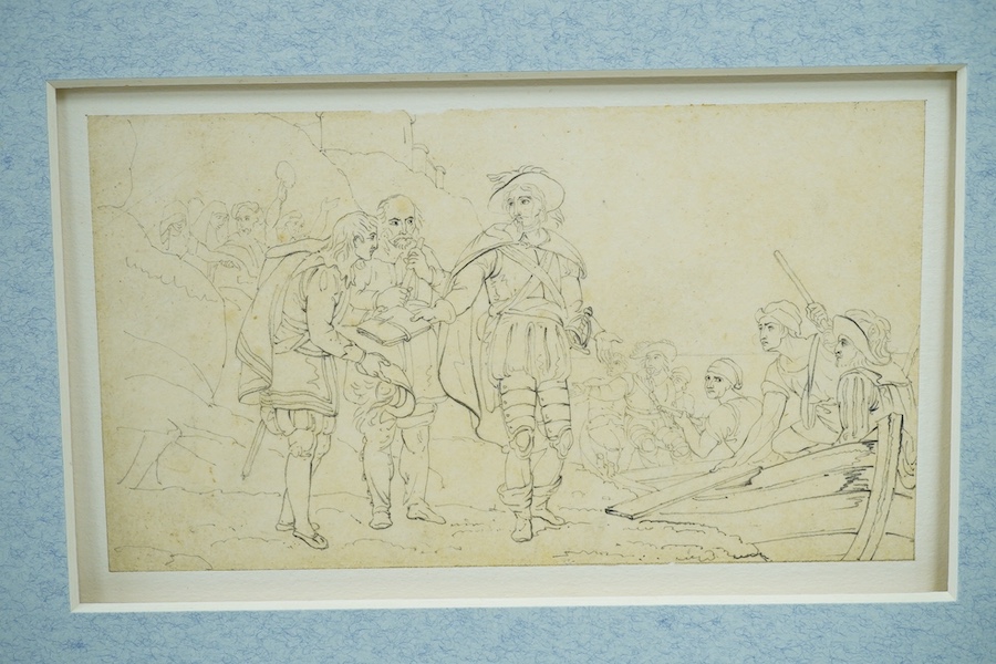 Set of four pencils on tracing paper?, Classical scenes and figures, 9 x 17cm, mounted, unframed. Condition - fair